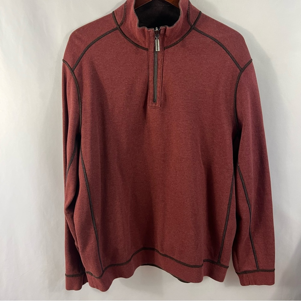 Tommy Bahama 1/4 Zip Reversible Jacket Men's L Large Brown Red Pullover Sweater